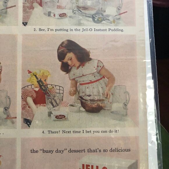 Vintage 1950s Instant Jello Pudding Ad on Side 1 & Cadillac Ad on side 2; Girl - Picture 5 of 10